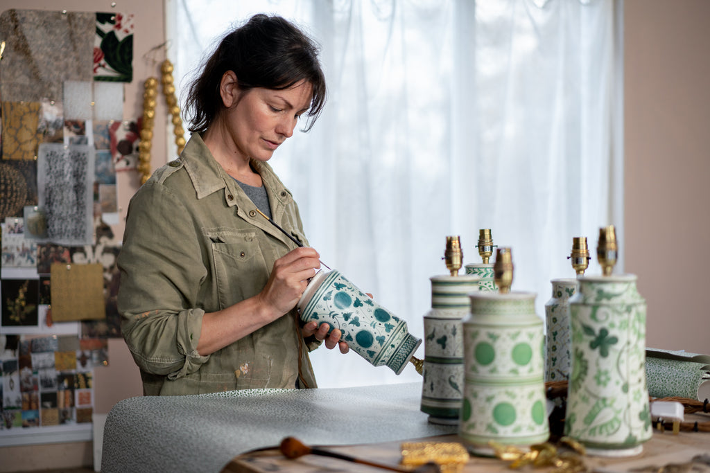 The Apothecary Table Lamp is hand painted by artist Sophie Coryndon who has designed six variations of this Renaissance inspired vessel. Each of the six designs is limited to an edition of 30. 